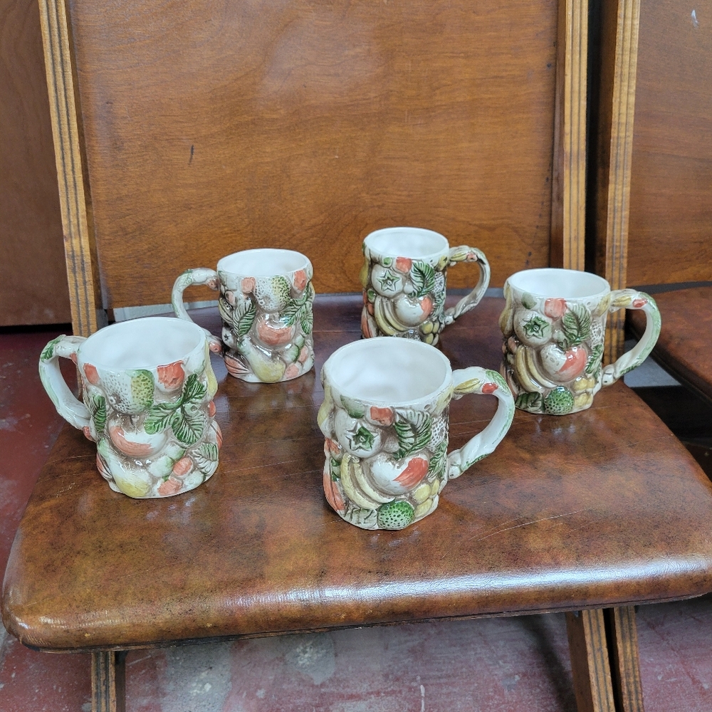 Lefton Handcrafted Ceramic Fruit Mug Fruits Of Italy Set Of 5